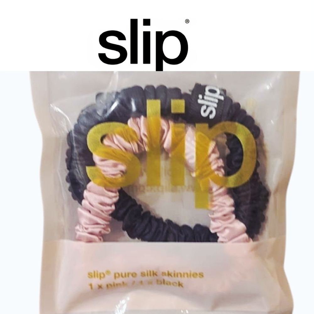 Slip‎ Silk Skinny Hair Scrunchies- Pink/Black